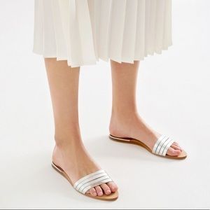 NWOT Zara silver metallic strappy slide sandals 37